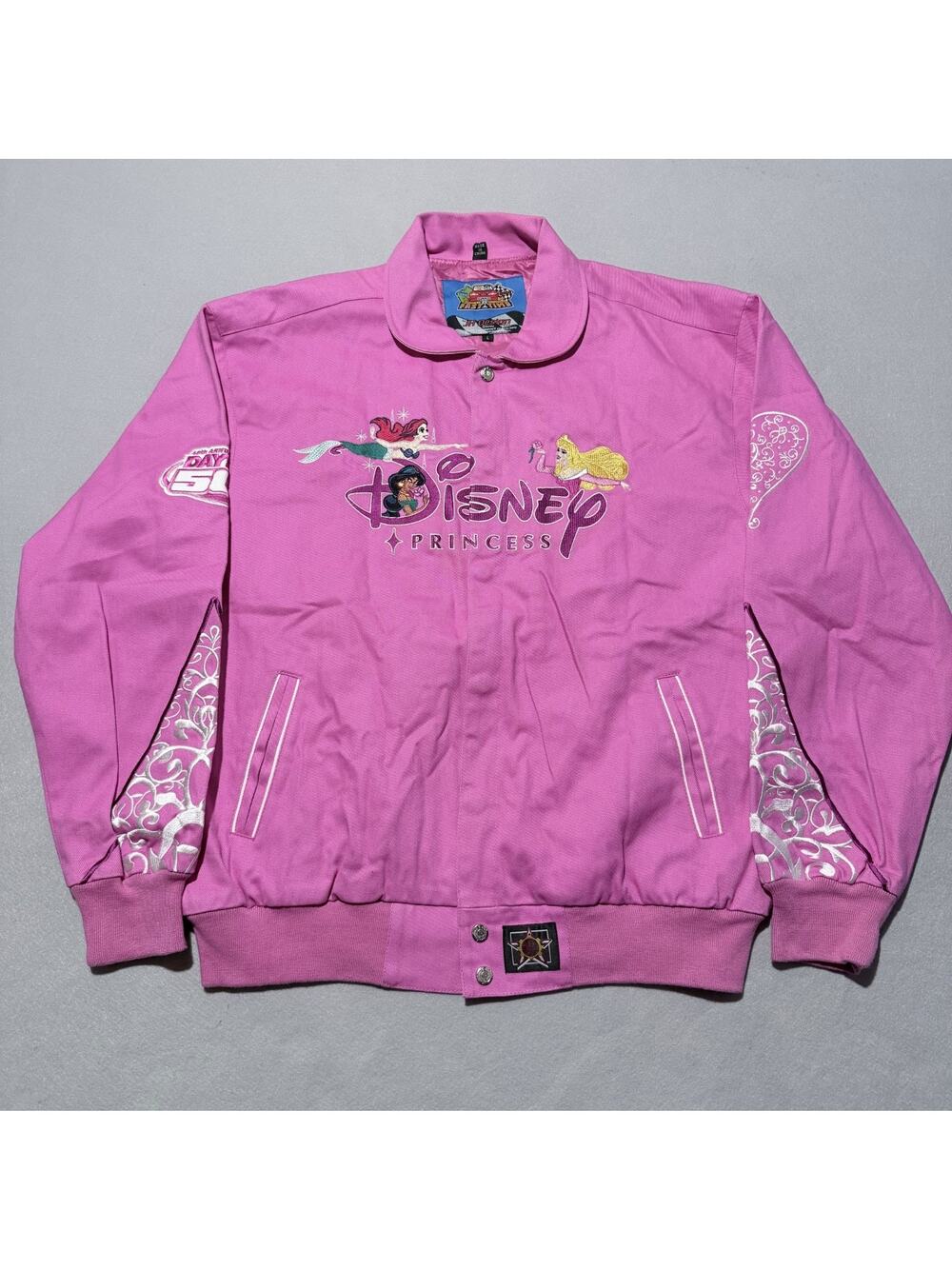 Vintage Disney Princess Daytona 500 JH Design Racing Jacket Pink NASCAR - Large